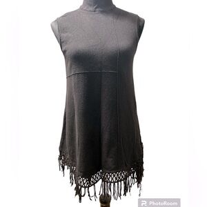 NIC+ZOE Black Mock Neck Fringe Tunic sleeveless